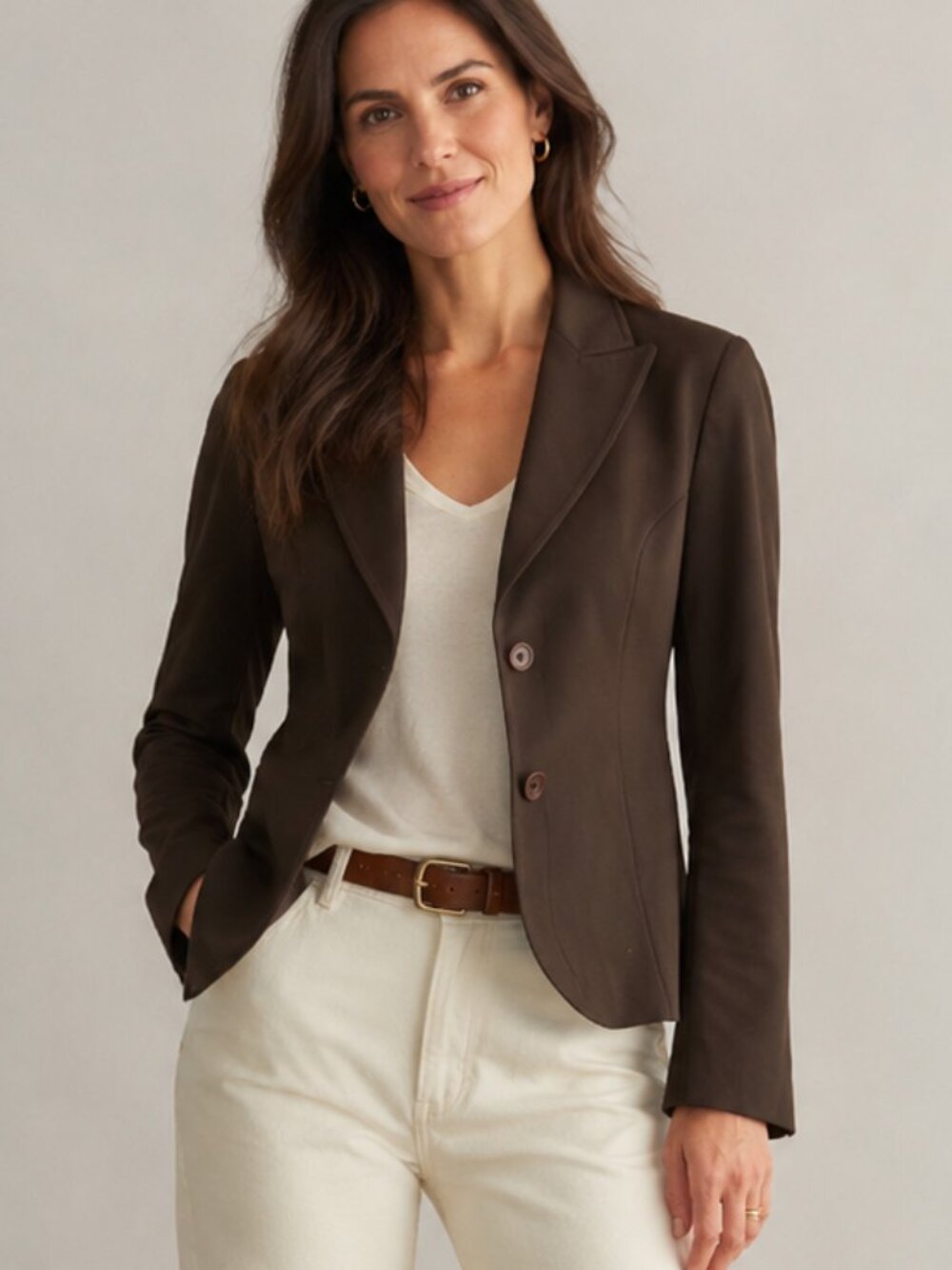 Lafayette 148 New York Brown Stretch Blazer Jacket Size 8